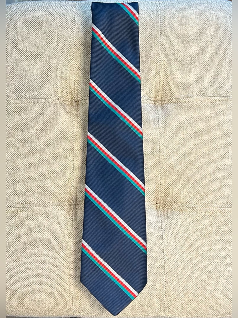 Vintage 80s Chaps Ralph Lauren Neck Tie Navy Blue Green Stripes 54X3.25”